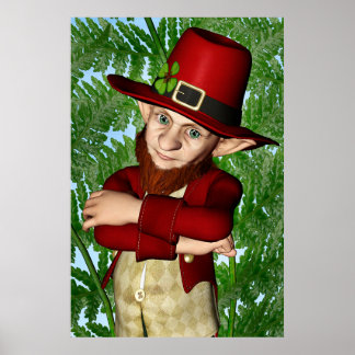 Cute Leprechaun Shamrock Irish Folklore Art Poster