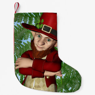 Cute Leprechaun Shamrock Irish Folklore Art Small Christmas Stocking