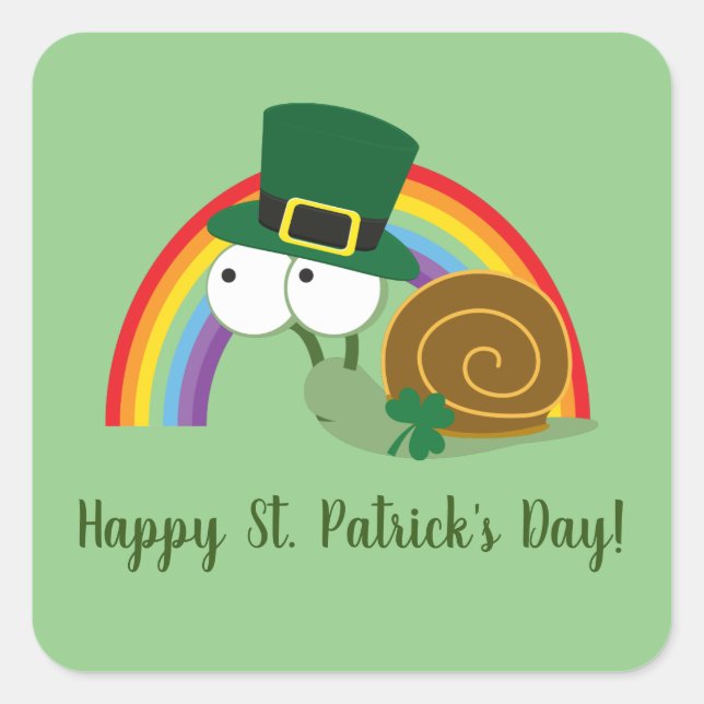 Cute Leprechaun St. Patrick's Day  Snail  Square Sticker (Front)
