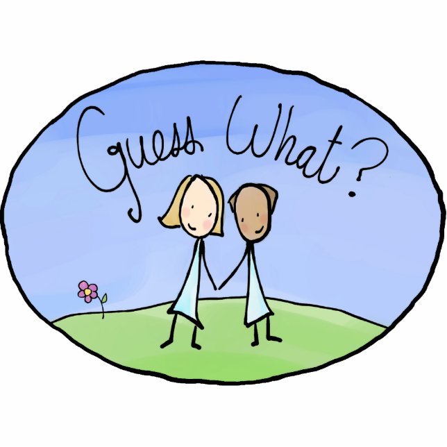 Cute Lesbian Couple Guess What Photo Sculpture Decoration (Front)