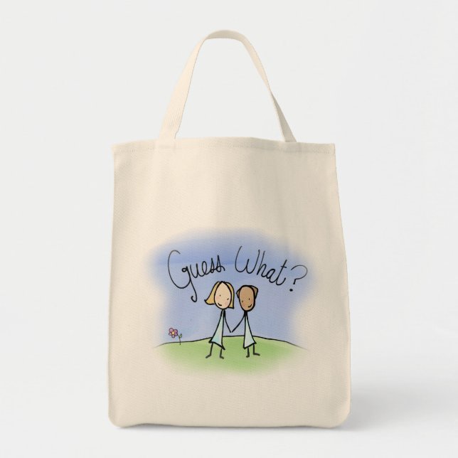 Cute Lesbian Couple Guess What Tote Bag (Front)