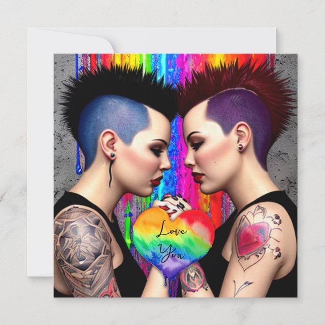 Cute Lesbian Couple Rainbow Art Love You (Front)