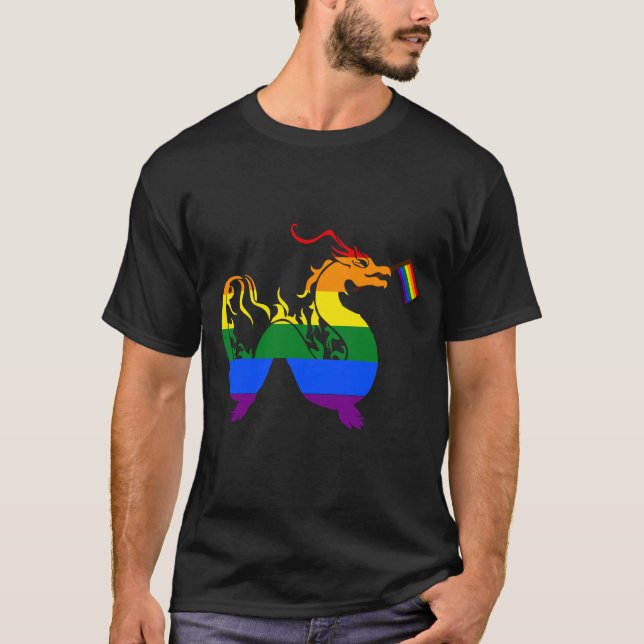 Cute Lesbian Dragon Holding The Flag  T-Shirt (Front)