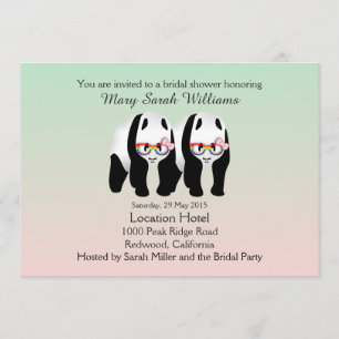 Cute Lesbian Pandas Bear Bridal Shower Invitation