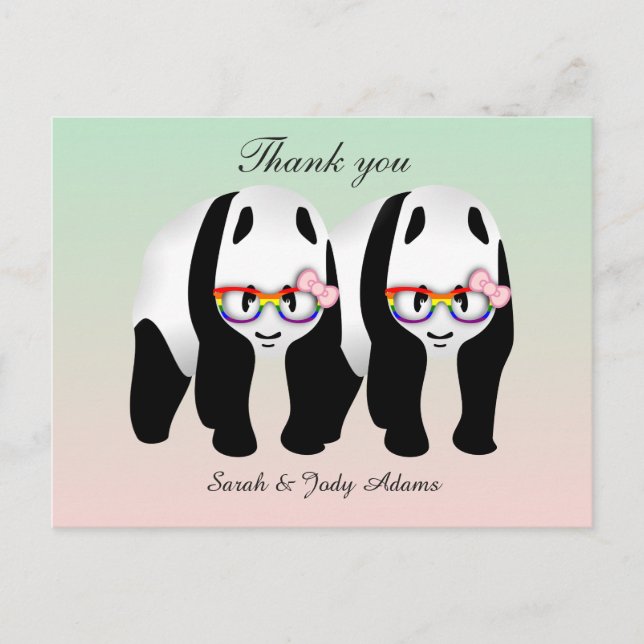 Cute Lesbian Pandas Thank you Postcard (Front)