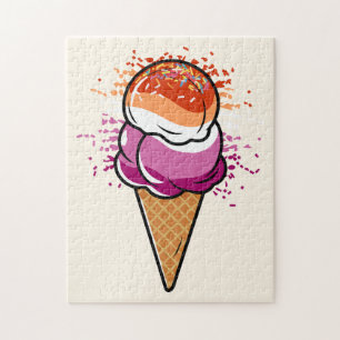Cute Lesbian Sapphic LGBT Pride Flag Ice Cream  Jigsaw Puzzle