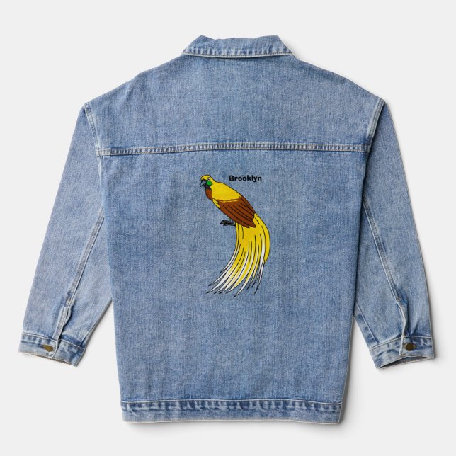 Cute lesser bird of paradise illustration denim jacket (Back)