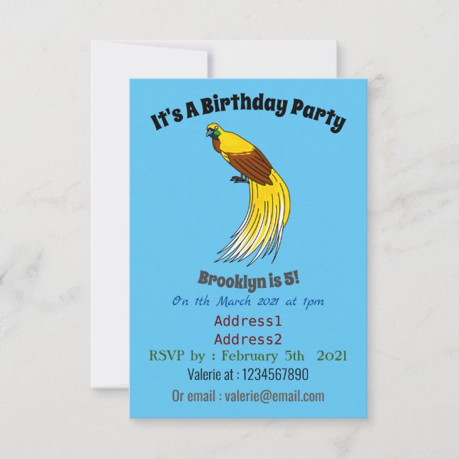 Cute lesser bird of paradise illustration invitation (Front)