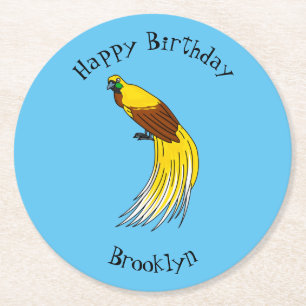 Cute lesser bird of paradise illustration round paper coaster