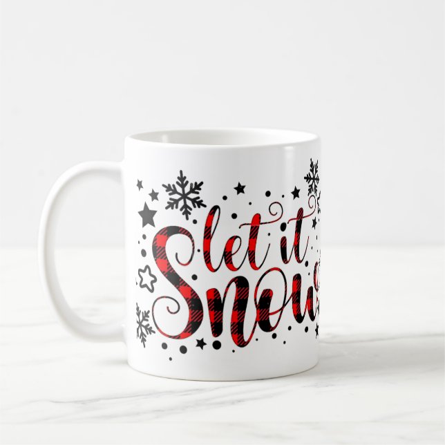 Cute Let It Snow Christmas Holiday Flannel Flakes Coffee Mug (Left)