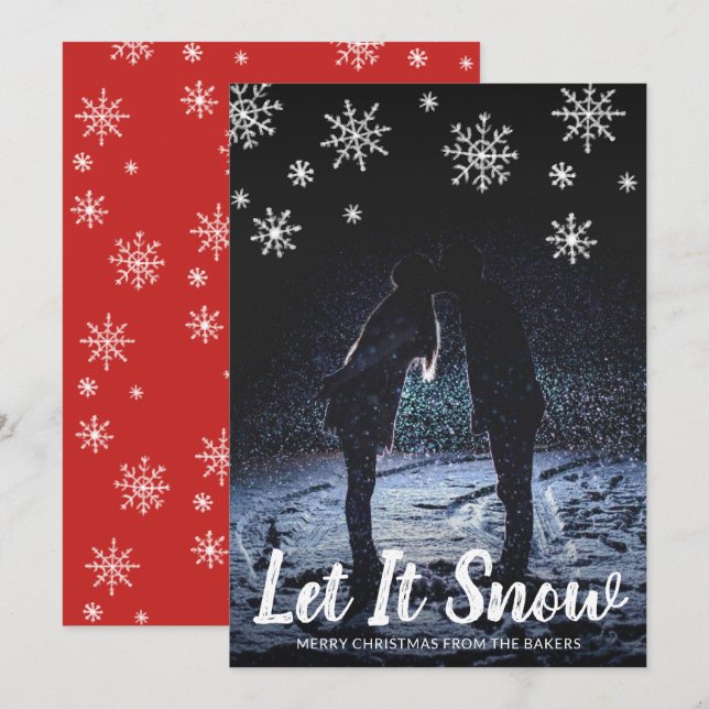 Cute Let It Snow Snowflakes Photo Christmas Holiday Card (Front/Back)