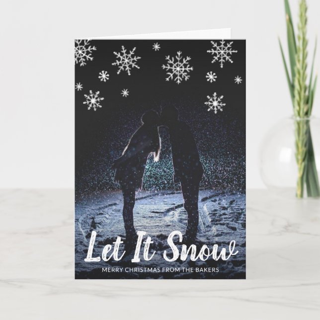 Cute Let It Snow Snowflakes Photo Christmas Holiday Card (Front)