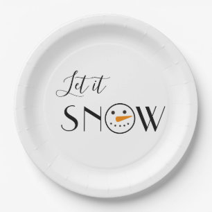 Cute Let it Snow Snowman Paper Plate
