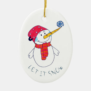 Cute Let it snow Snowman with a Snowflake Ceramic Tree Decoration