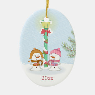 Cute let it snow snowmen Christmas holiday photo Ceramic Tree Decoration