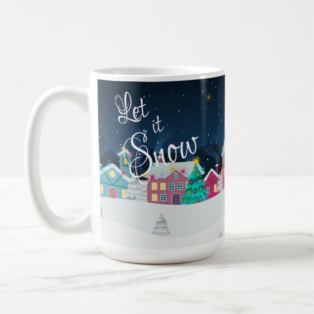 Cute Let It Snow Town Landscape Christmas Coffee Mug (Left)