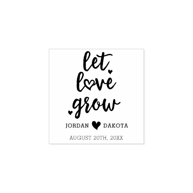 Cute Let Love Grow | Wedding Hearts Save The Date Rubber Stamp (Imprint)