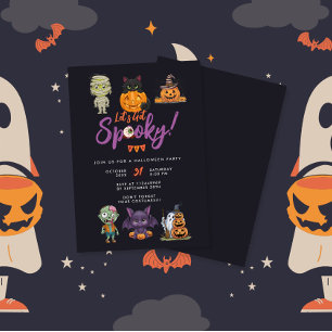 Cute Let's Get Spooky Purple Halloween Party Invitation