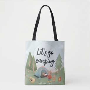 Cute Lets Go Camping Woodland Bear Tote Bag