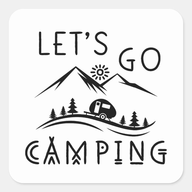 Cute let's go Camping word art Square Sticker (Front)