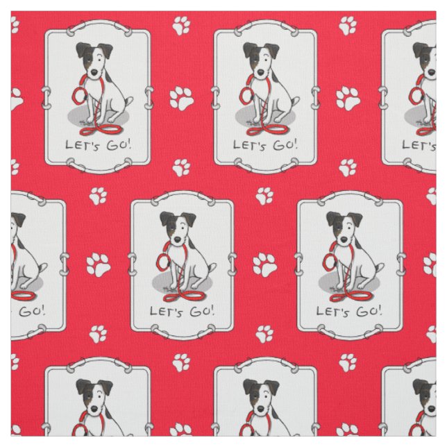 Cute Let's Go! Jack Russell Terrier (tri-colour 1) Fabric (Swatch)