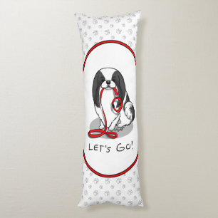 Cute Let's Go! Japanese Chin Dog (black & white 1) Body Cushion