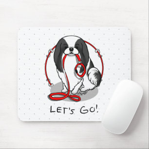 Cute Let's Go! Japanese Chin Dog (black & white 1) Mouse Mat
