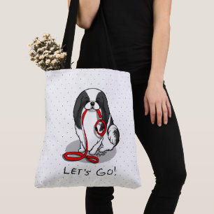 Cute Let's Go! Japanese Chin Dog (black & white 1) Tote Bag