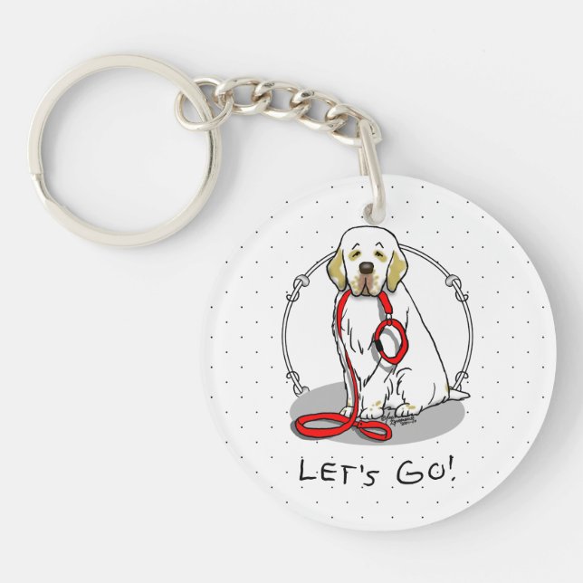 Cute Let's Go! Walk Clumber Spaniel Dog (lemon 1) Key Ring (Front)
