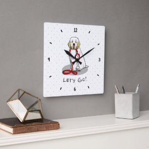 Cute Let's Go! Walk Clumber Spaniel Dog (lemon 1) Square Wall Clock
