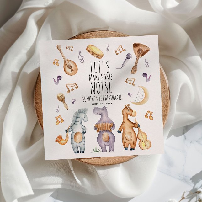 Cute Lets Make Some Noise African Animals Birthday Napkin (Creator Uploaded)