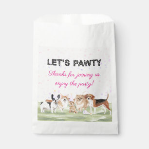 Cute Let's Pawty Pink Custom Dog Birthday Party Favour Bags