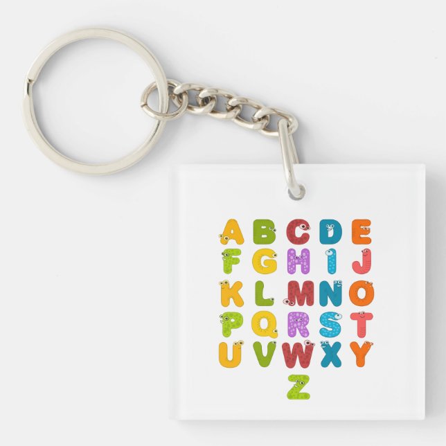 Cute Letters Funny Learning Alphabet Rainbow Colou Key Ring (Front)