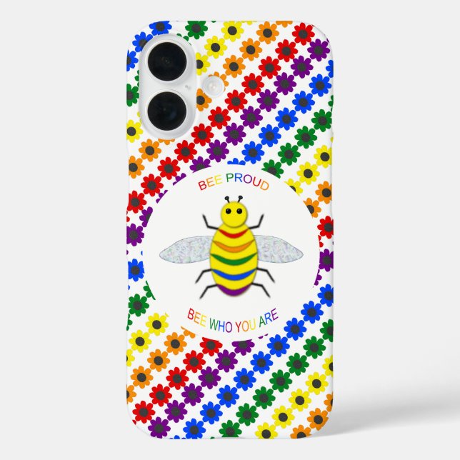 Cute LGBT Proud Rainbow Bee and Flowers Case-Mate iPhone Case (Back)