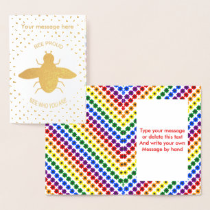 Cute LGBT Proud Rainbow Bee and Flowers Custom Foil Card