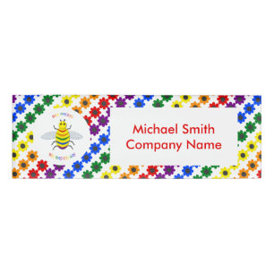 Cute LGBT Proud Rainbow Bee and Flowers Custom Name Tag