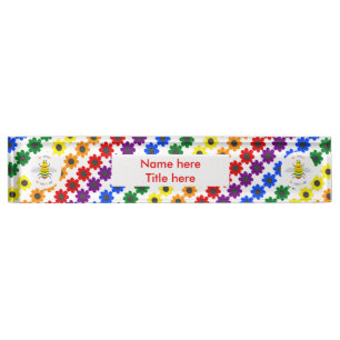Cute LGBT Proud Rainbow Bee and Flowers Custom Nameplate