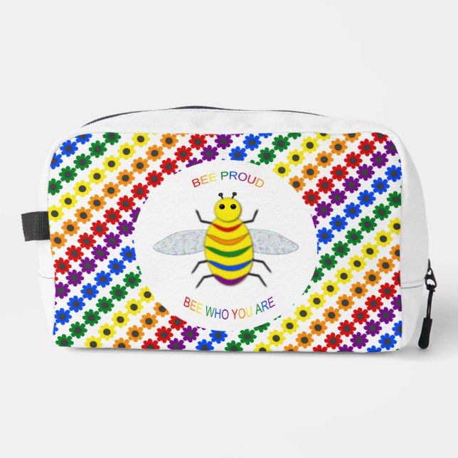 Cute LGBT Proud Rainbow Bee and Flowers Dopp Kit (Front)