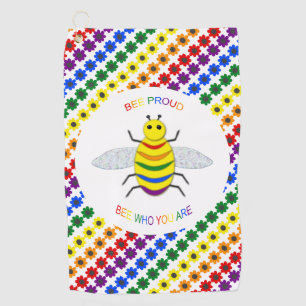 Cute LGBT Proud Rainbow Bee and Flowers Golf Towel