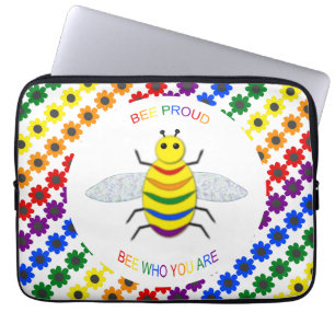 Cute LGBT Proud Rainbow Bee and Flowers Laptop Sleeve