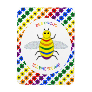 Cute LGBT Proud Rainbow Bee and Flowers Magnet
