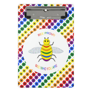 Cute LGBT Proud Rainbow Bee and Flowers Mini Clipboard