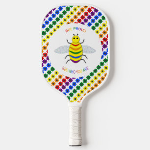 Cute LGBT Proud Rainbow Bee and Flowers Pickleball Paddle