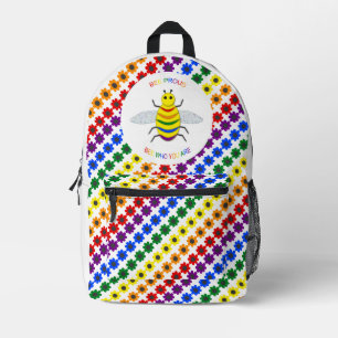 Cute LGBT Proud Rainbow Bee and Flowers Printed Backpack
