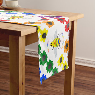 Cute LGBT Proud Rainbow Bee and Flowers Short Table Runner