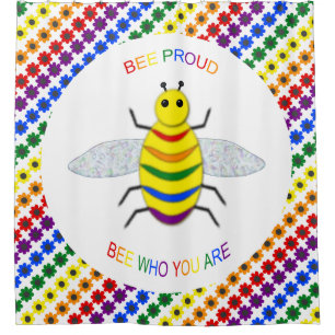Cute LGBT Proud Rainbow Bee and Flowers Shower Curtain
