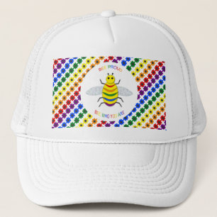 Cute LGBT Proud Rainbow Bee and Flowers Trucker Hat