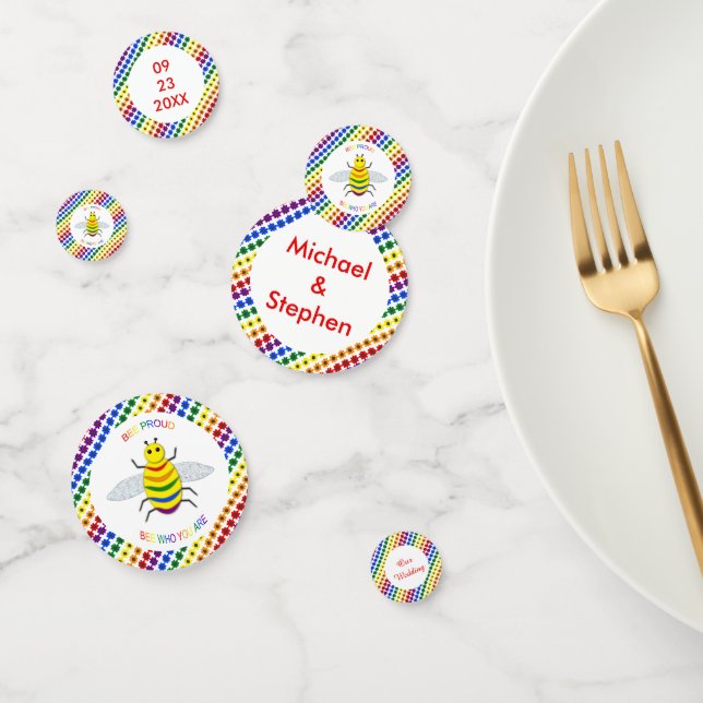 Cute LGBT Proud Rainbow Bee and Flowers Wedding Confetti (Group)