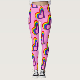 Cute LGBT Rainbow Flag Hearts Pattern Gay Pride Leggings
