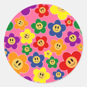 Cute LGBT Rainbow Flower Pattern－Pink Classic Round Sticker